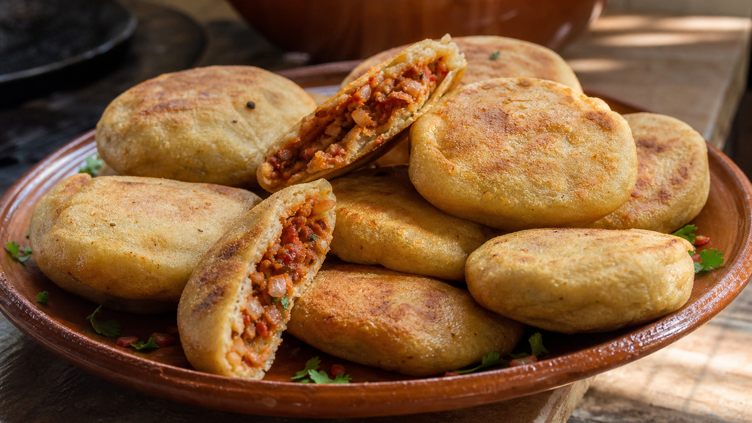 Gorditas mexicanas doradas rellenas de chicharrón prensado