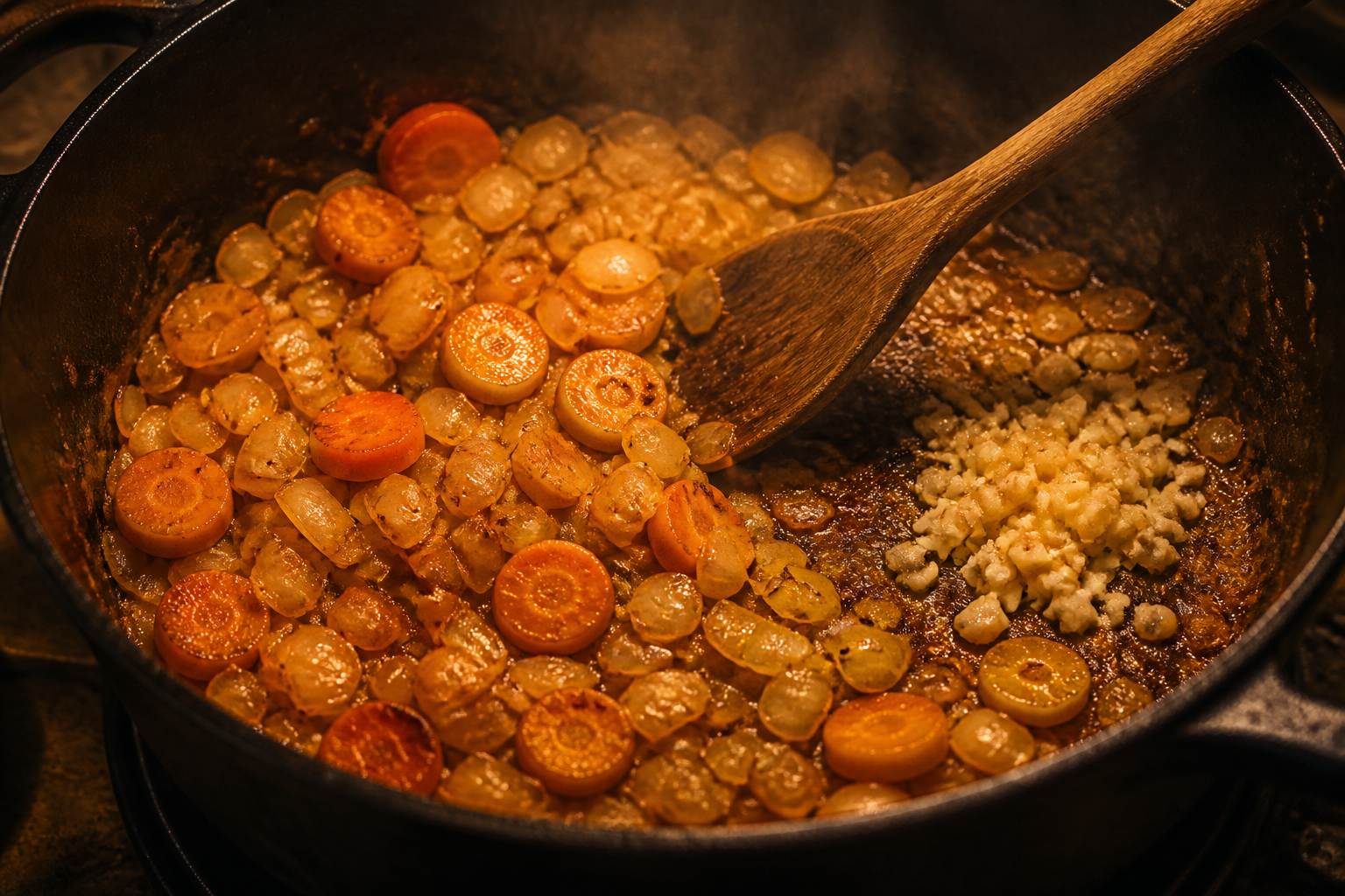 Sofreír las verduras para preparar Aprende a preparar Boeuf Bourguignon: receta tradicional de Francia
