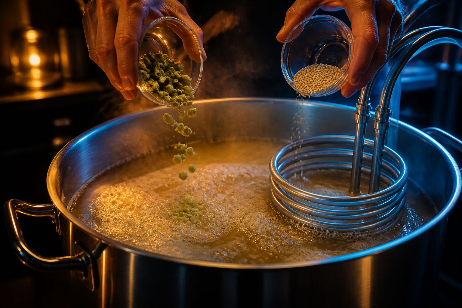 Añadir lúpulo y nutriente para preparar Aprende a preparar Brasseries Kronenbourg S.A.S.: receta tradicional de Francia