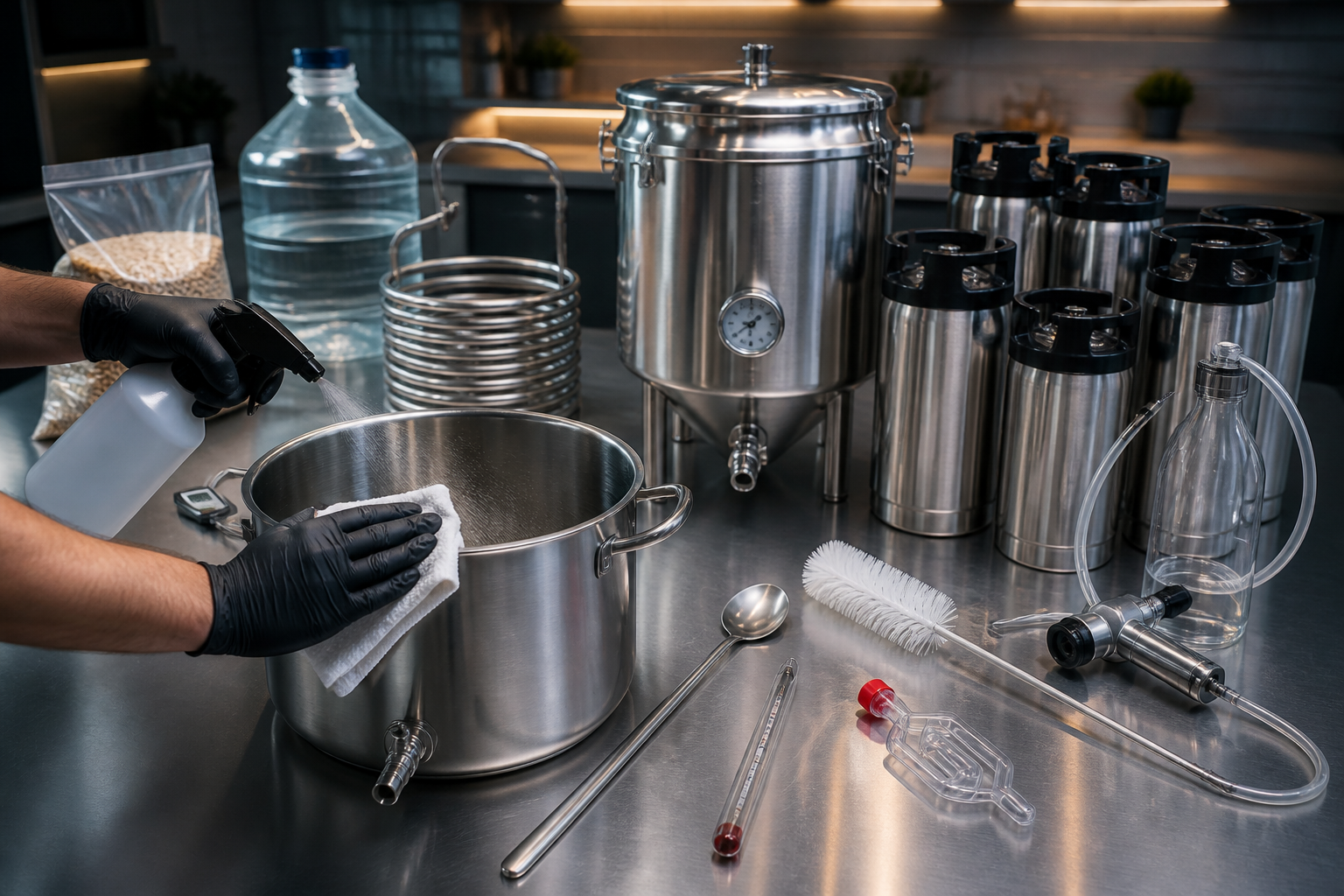 Desinfectar el equipo para preparar Aprende a preparar Brasseries Kronenbourg S.A.S.: receta tradicional de Francia