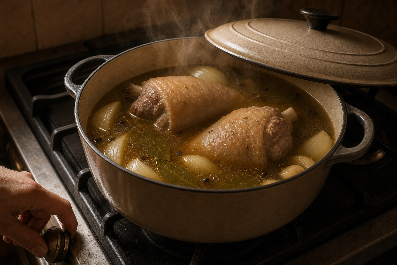 Cocer lentamente la carne para preparar Traditional German Eisbein