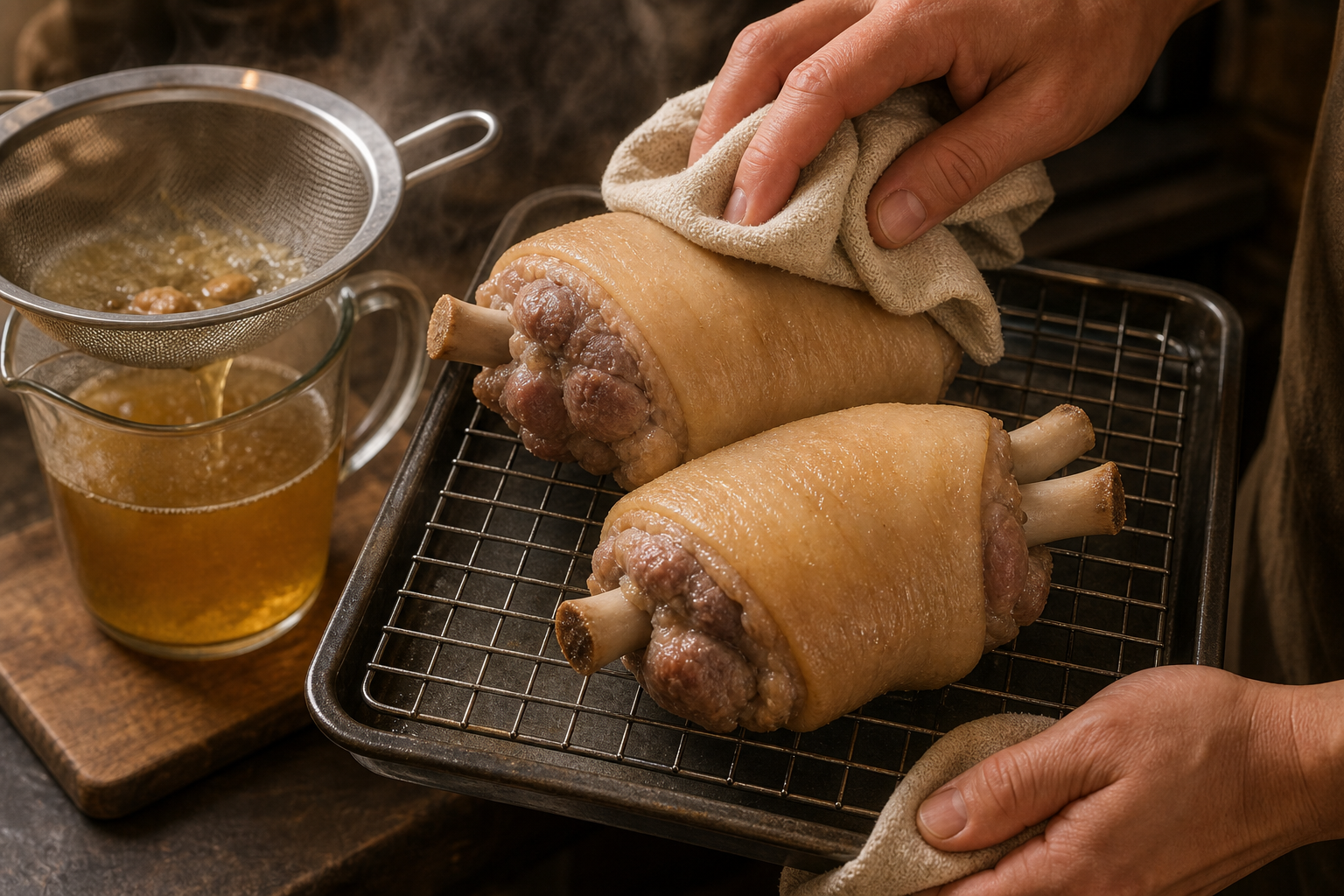 Secar y retirar los codillos para preparar Traditional German Eisbein