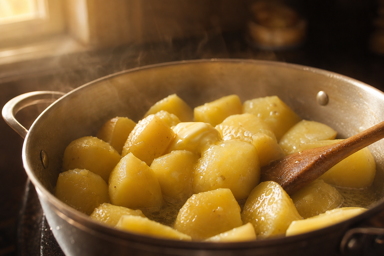 Cocer y mantecar papas para preparar Traditional German Eisbein