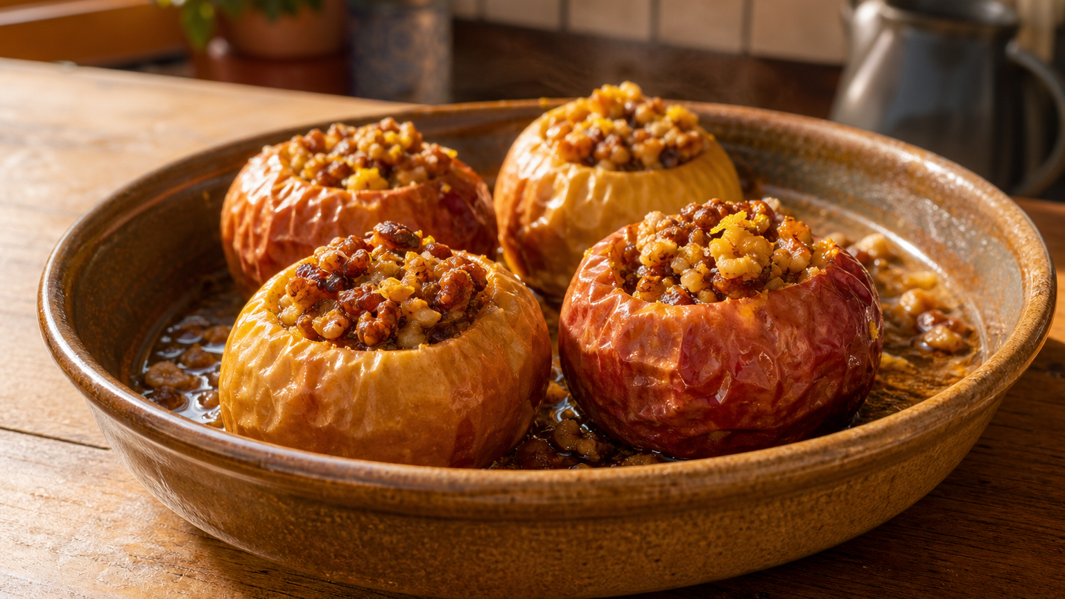 Lagar de manzanas horneadas rellenas de nueces, miel, canela y naranja