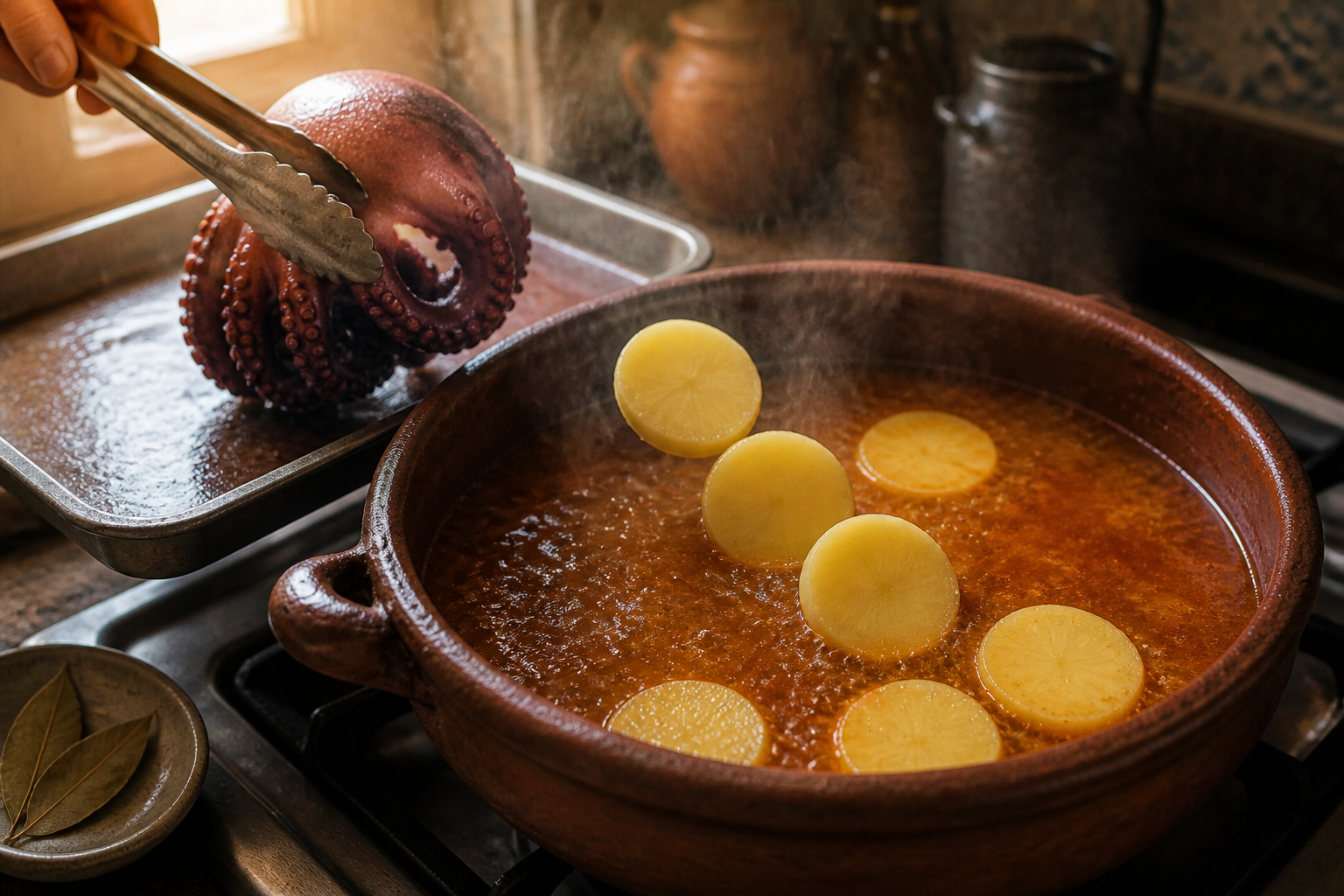 Cocer las patatas para preparar Aprende a preparar Pulpo A La Gallega: receta tradicional de España