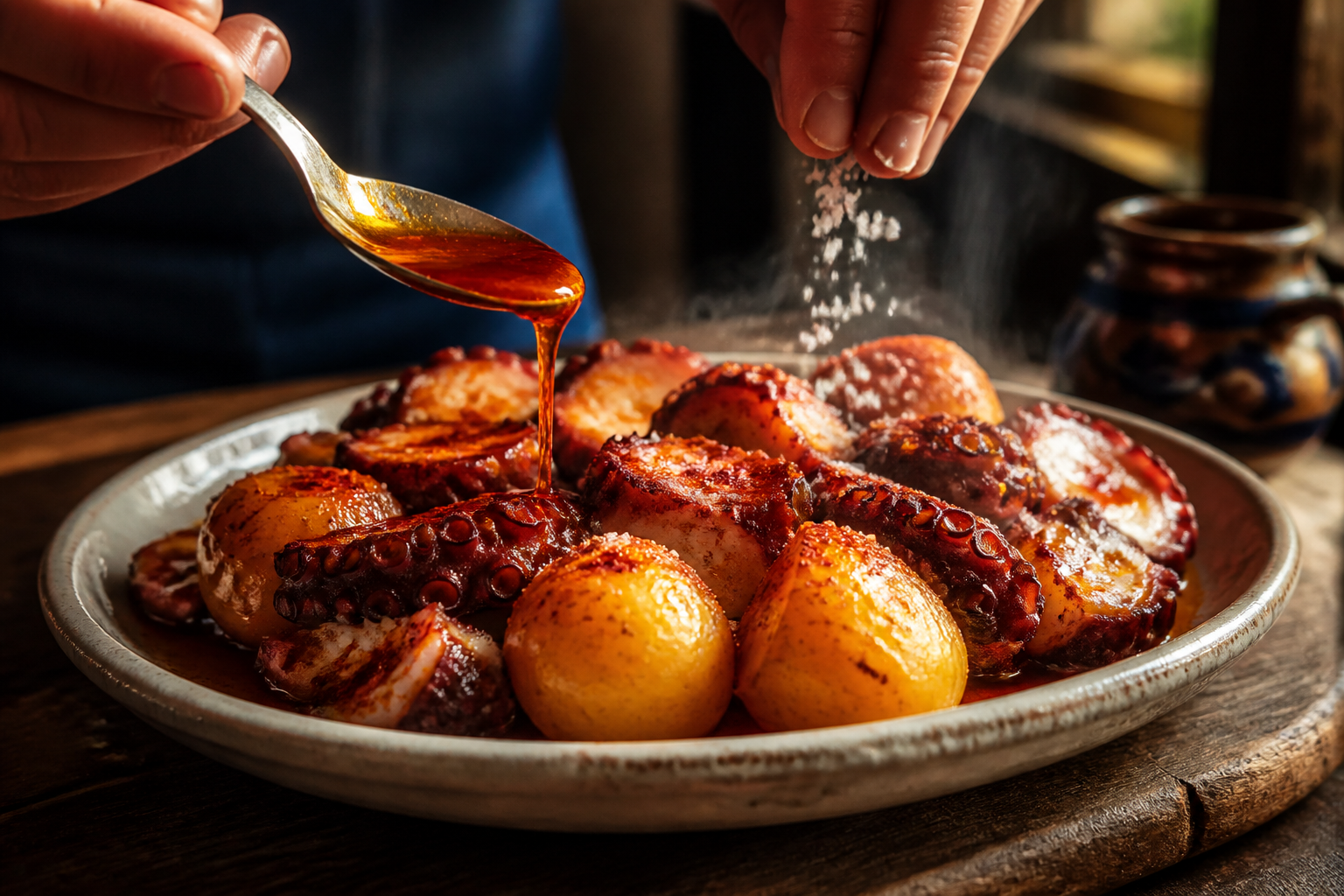 Aliñar y salar para preparar Aprende a preparar Pulpo A La Gallega: receta tradicional de España