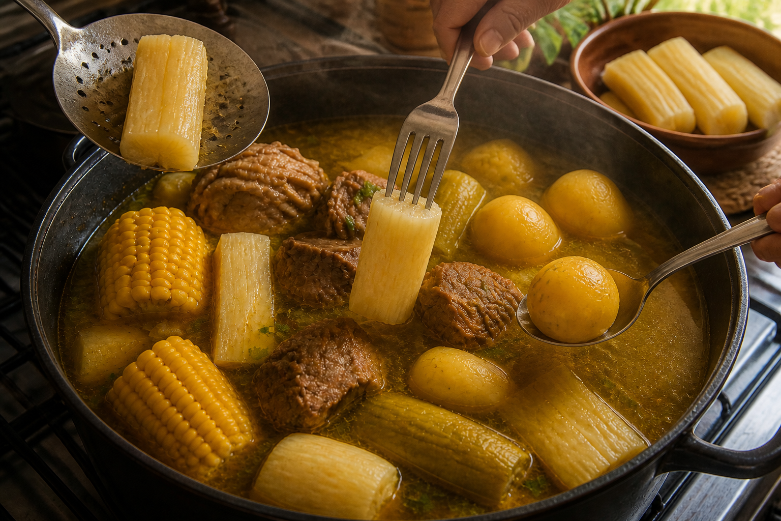 Vigilar la yuca para preparar Aprende a preparar Sancocho Colombiano: receta tradicional de Colombia