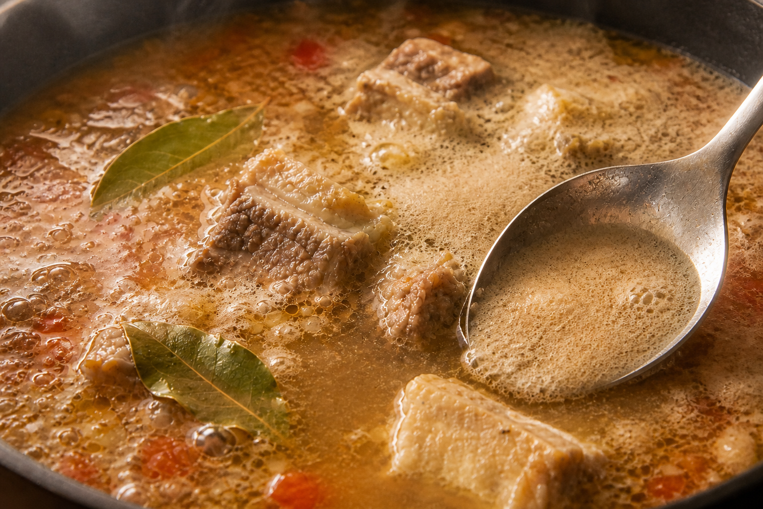 Retirar la espuma para preparar Aprende a preparar Sancocho Colombiano: receta tradicional de Colombia