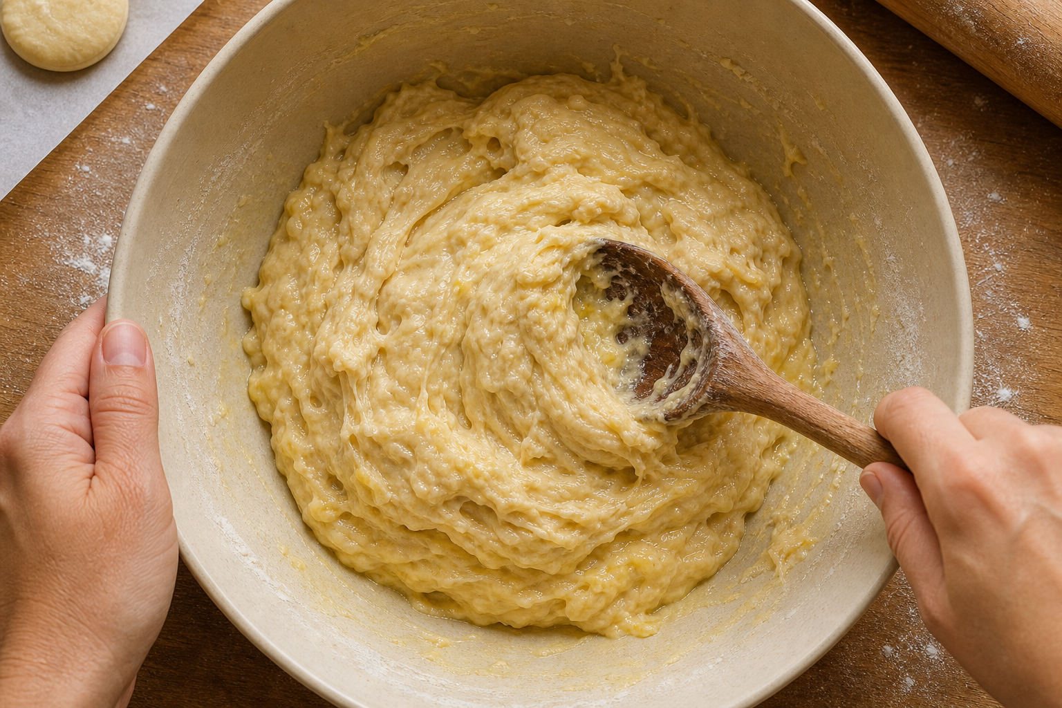 Mezclar la masa para preparar Authentic German Berliner Doughnuts