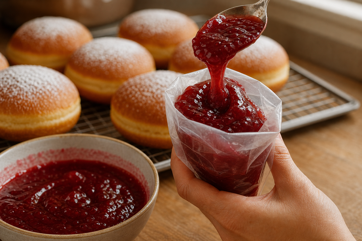 Preparar la mermelada para preparar Authentic German Berliner Doughnuts