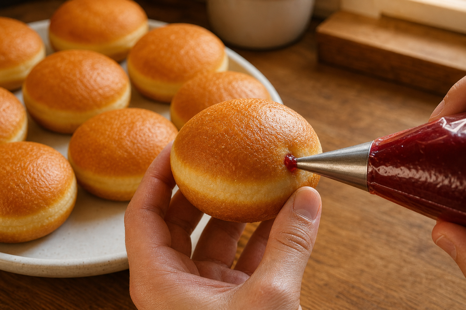 Rellenar los Berliner para preparar Authentic German Berliner Doughnuts