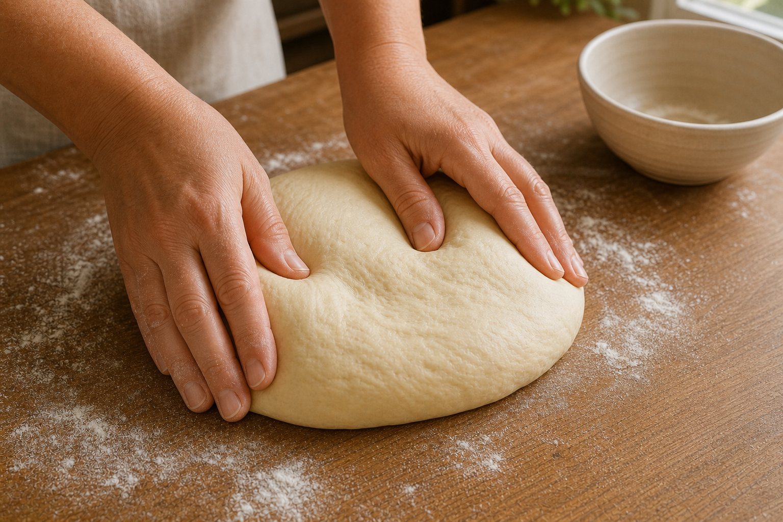 Desgasificar la masa para preparar Authentic German Berliner Doughnuts