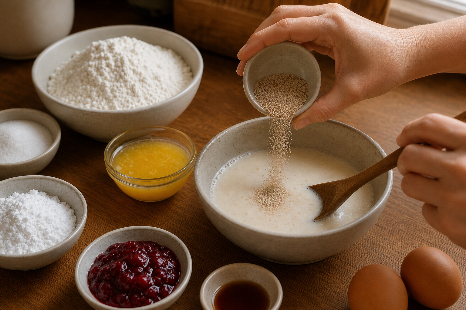 Activar la levadura para preparar Authentic German Berliner Doughnuts