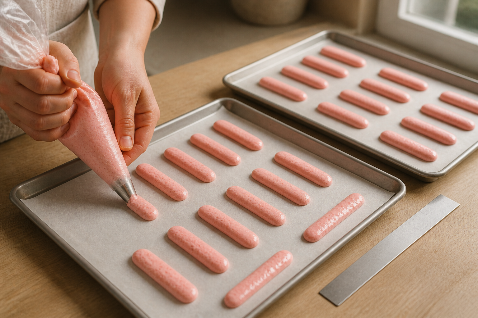 Formar tiras regulares para preparar Bizcocho rosa de Reims: la auténtica receta de Francia