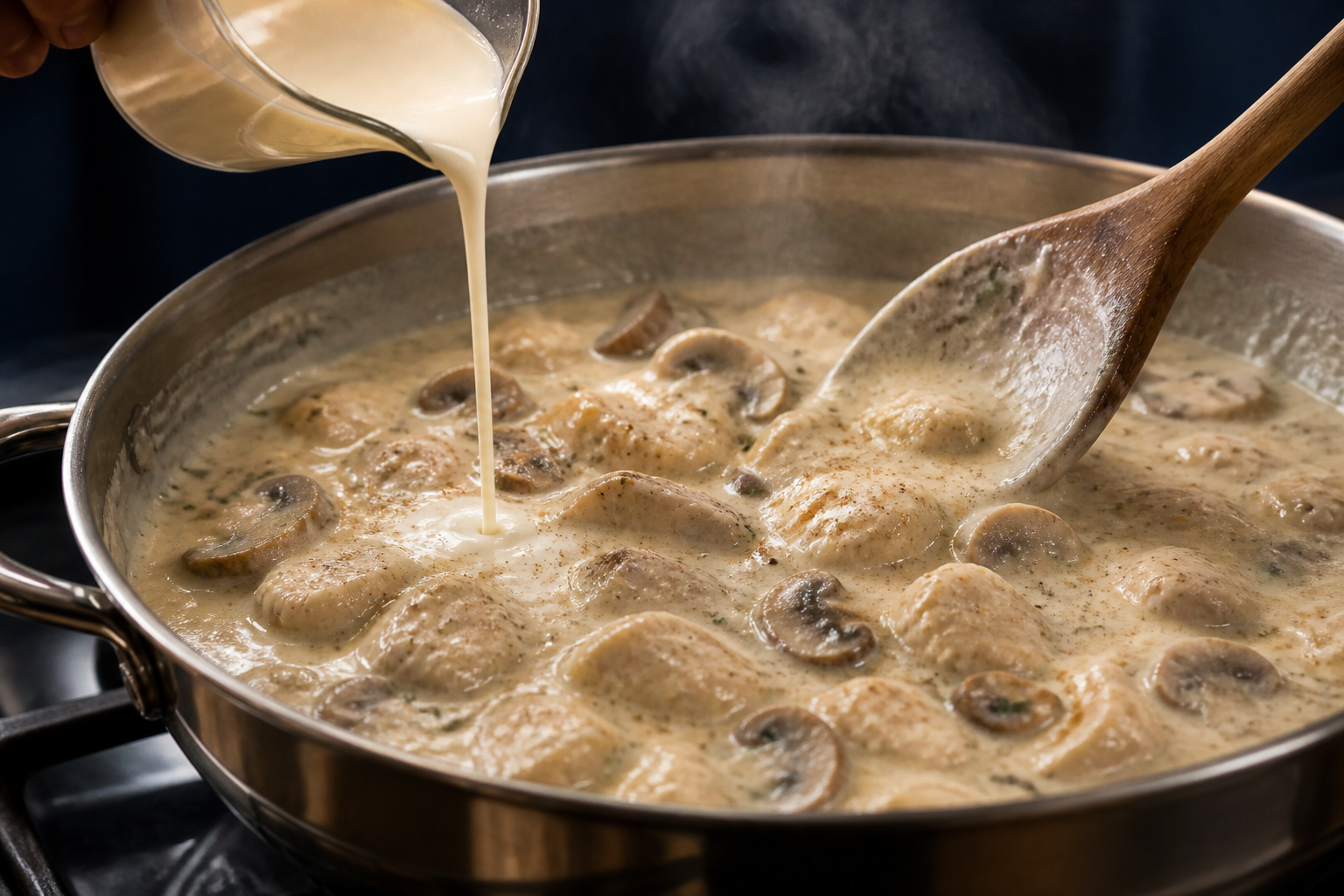 Reducir la salsa para preparar Bouchée à la reine: la auténtica receta de Francia