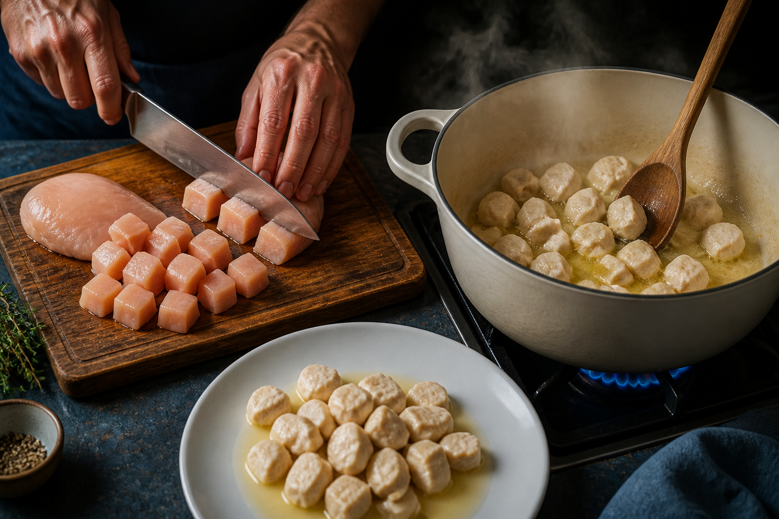 Cocinar el pollo para preparar Bouchée à la reine: la auténtica receta de Francia
