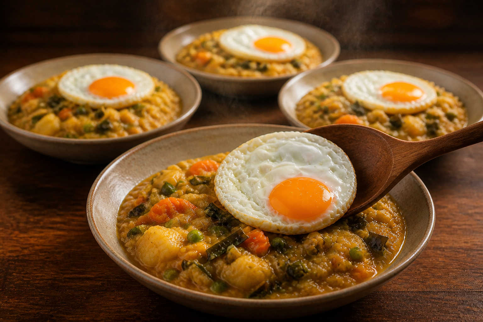 Servir con huevo para preparar Charquicán de Cochayuyo Chileno