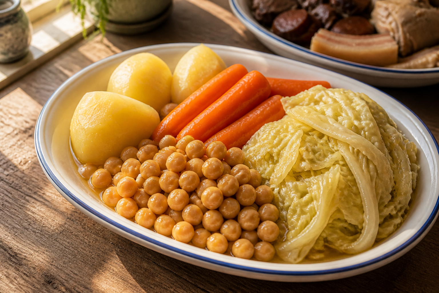 Servir las verduras para preparar Cocido Madrileno: la auténtica receta de España
