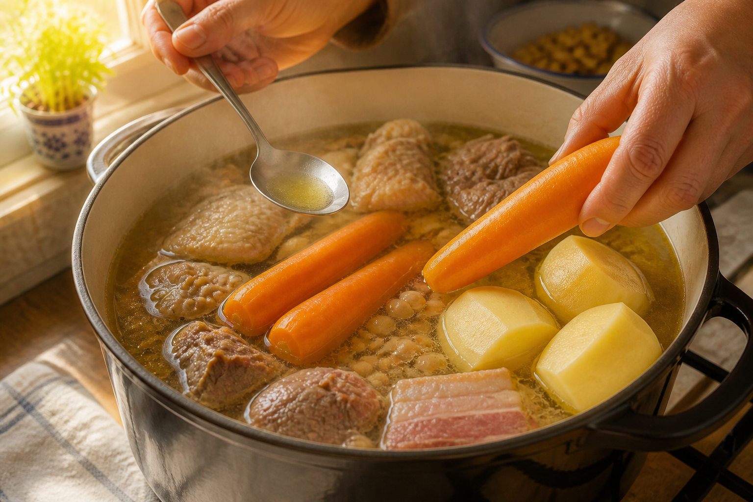 Añadir verduras para preparar Cocido Madrileno: la auténtica receta de España