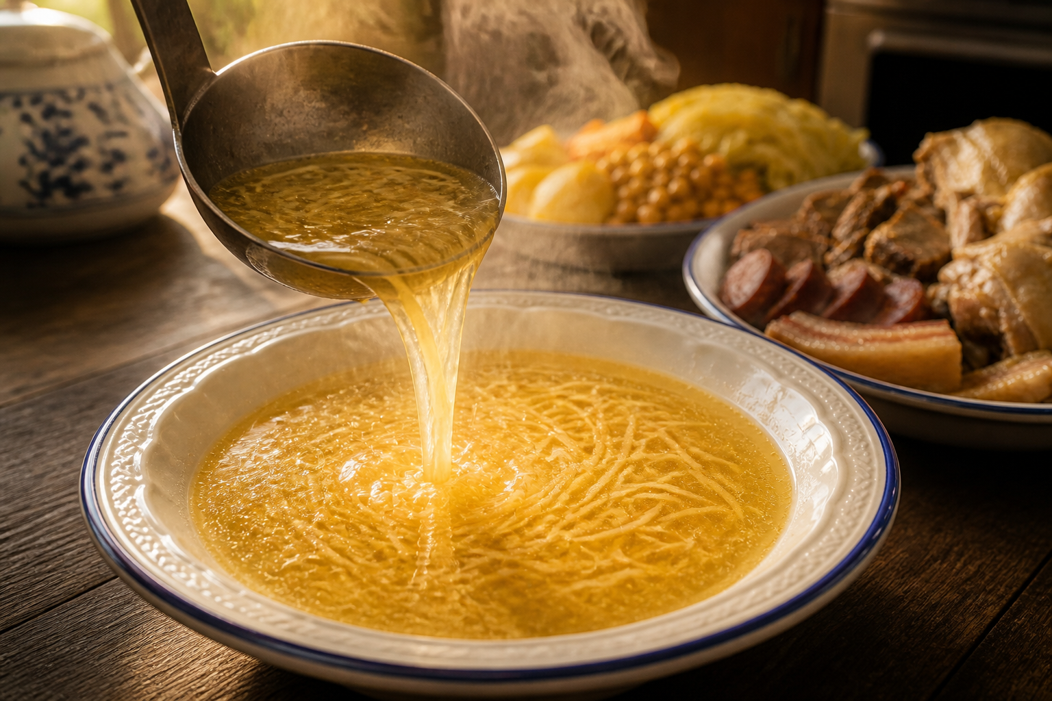 Servir el primer vuelco para preparar Cocido Madrileno: la auténtica receta de España