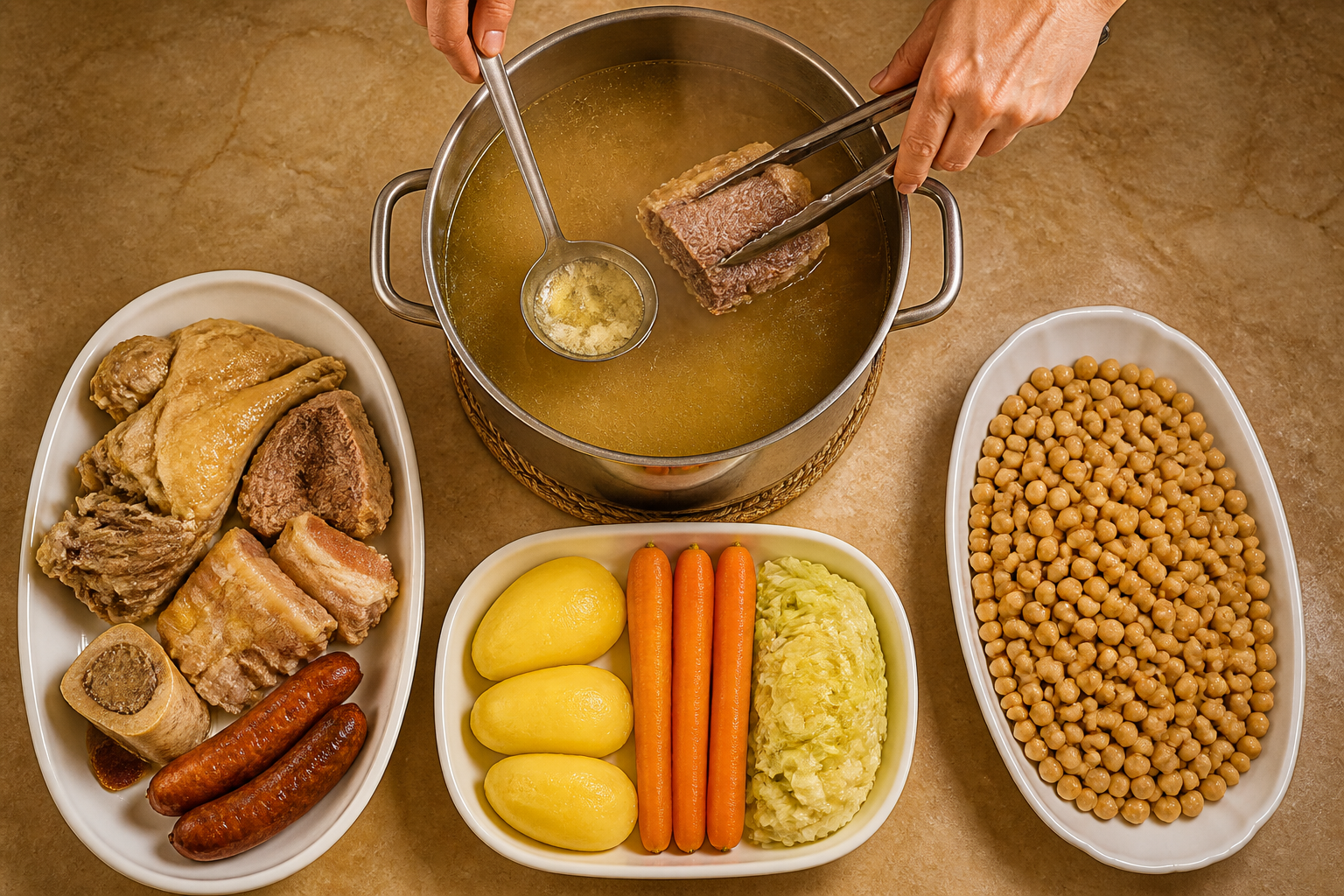 Separar los ingredientes para preparar Cocido Madrileno: la auténtica receta de España