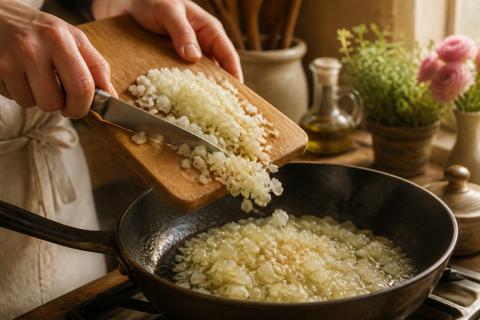 Cocinar el sofrito para preparar Cómo hacer Atadillo, una receta tradicional de Francia
