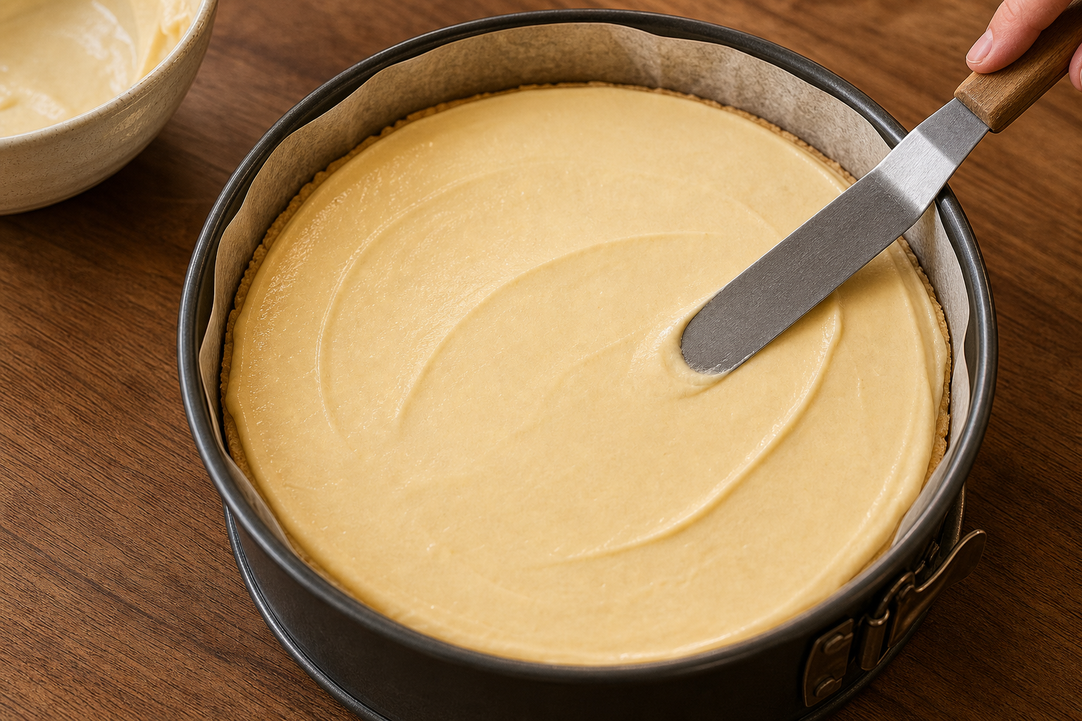 Extender la primera capa para preparar How to Make Baumkuchen: Traditional German Layer Cake