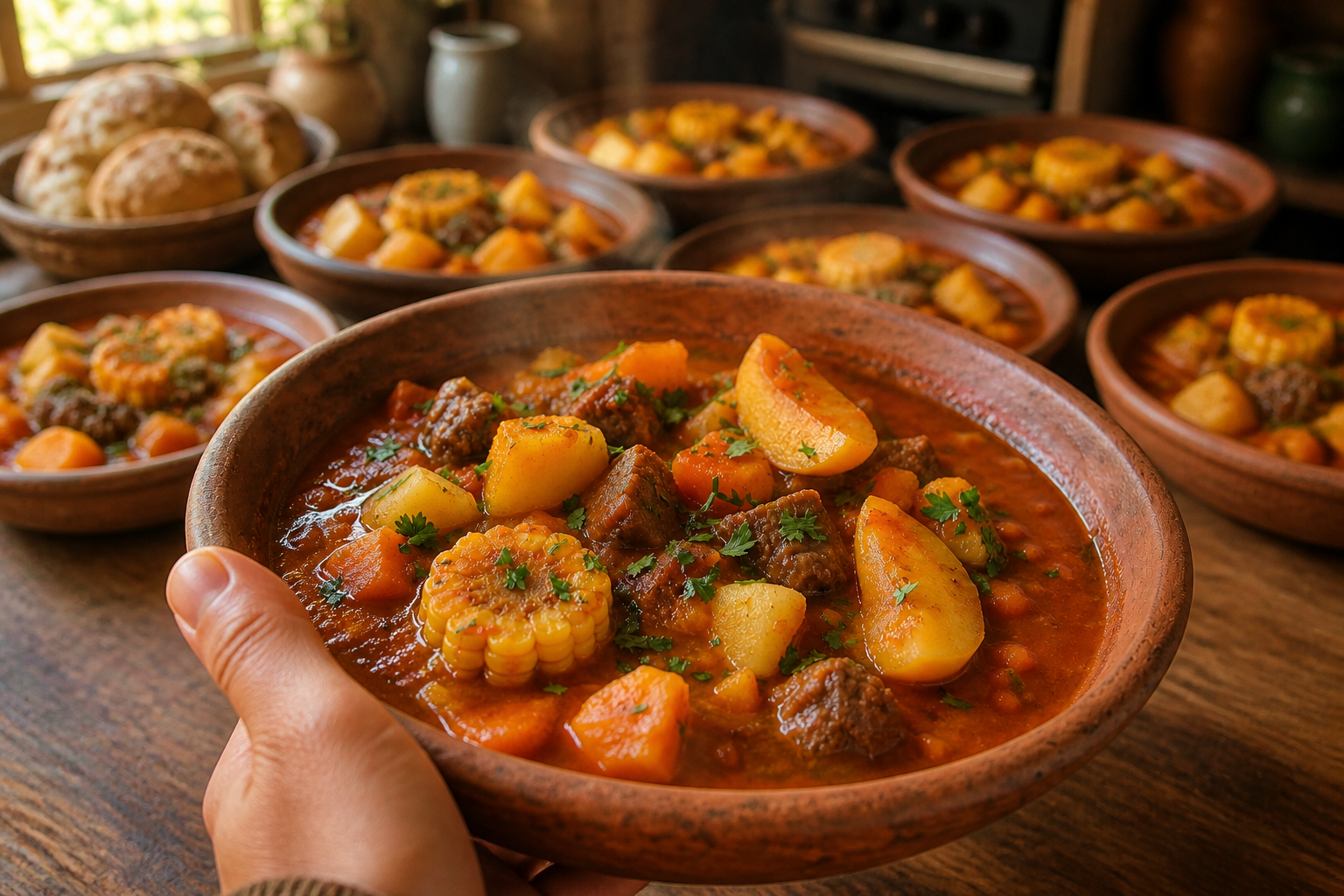 Servir la carbonada para preparar Cómo hacer Carbonada Criolla Argentina, una receta tradicional de Argentina