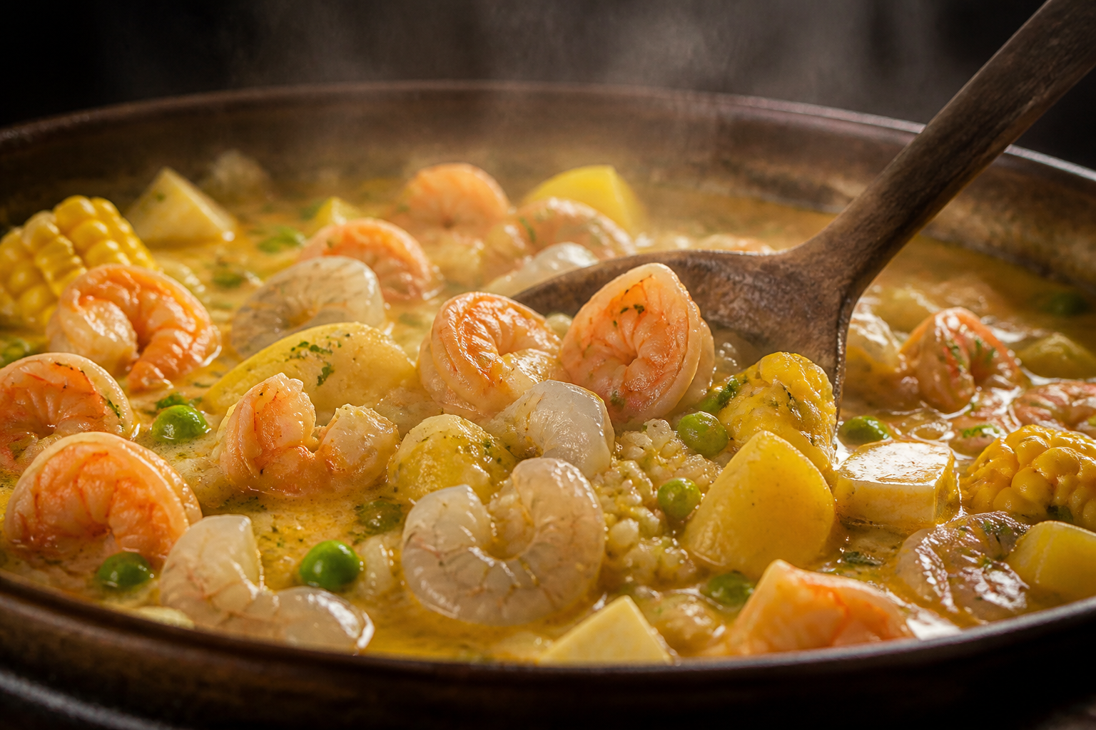 Cocinar los camarones para preparar Cómo hacer Chupe de Camarones Peruano, una receta tradicional de Perú