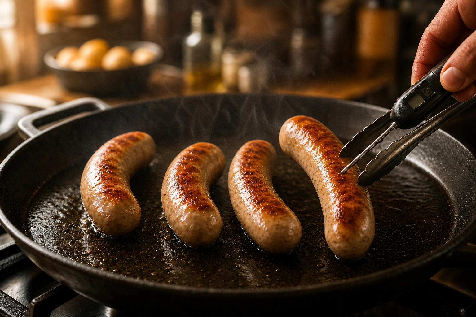 Comprobar la temperatura para preparar How to Make Currywurst