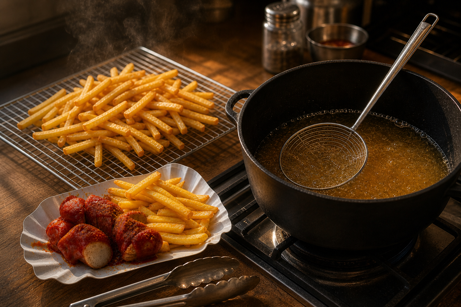 Freír con seguridad para preparar How to Make Currywurst