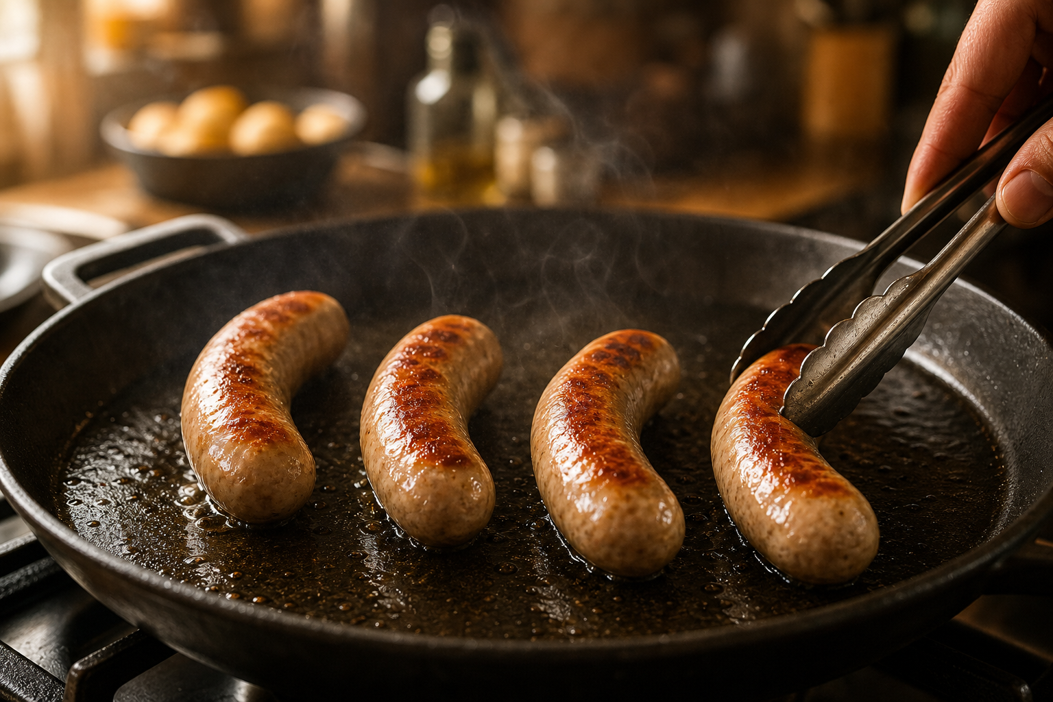 Dorar las bratwurst para preparar How to Make Currywurst
