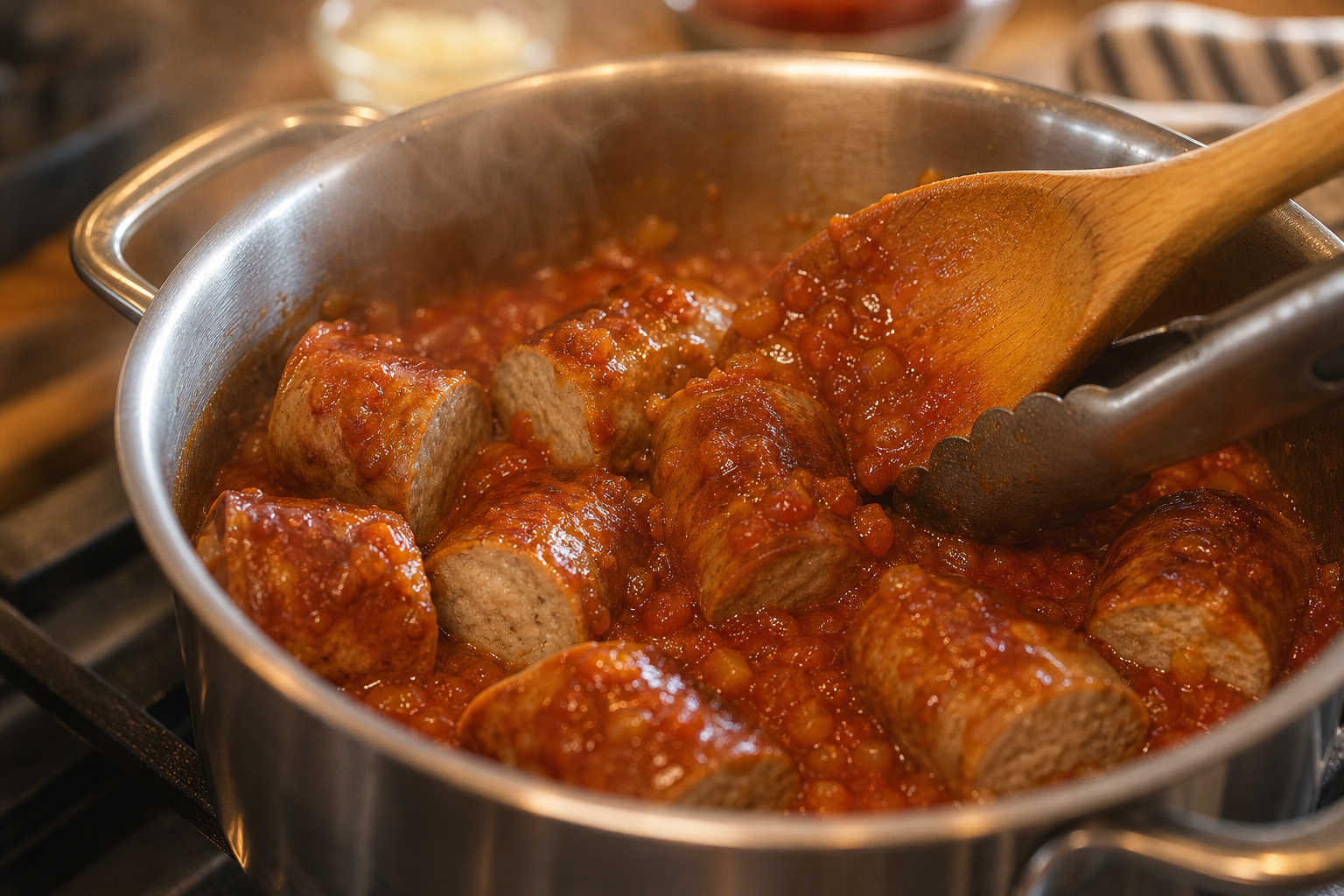 Cubrir brevemente con salsa para preparar How to Make Currywurst