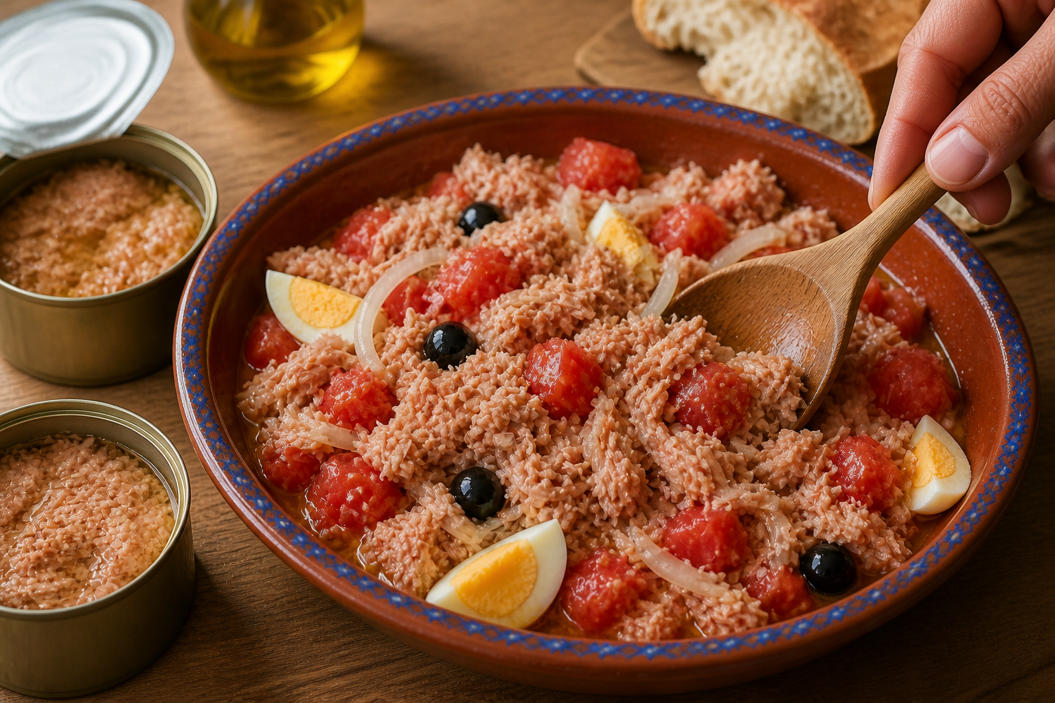 Añadir el atún para preparar Cómo hacer Moje, una receta tradicional de España