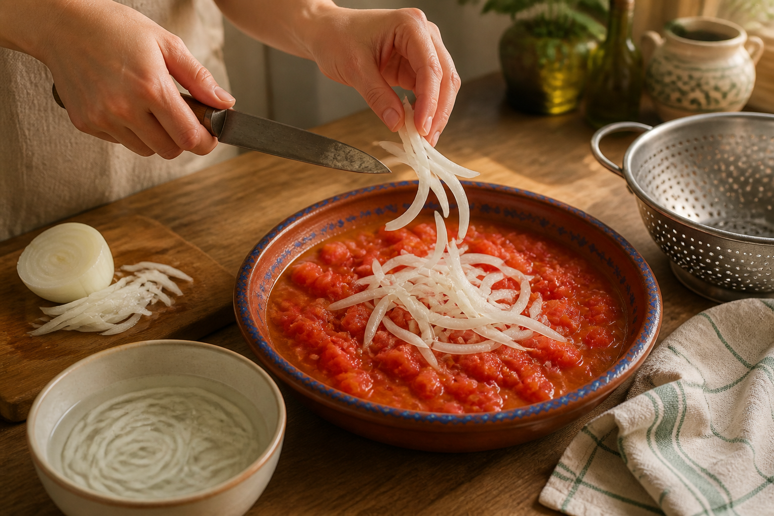 Preparar la cebolla para preparar Cómo hacer Moje, una receta tradicional de España