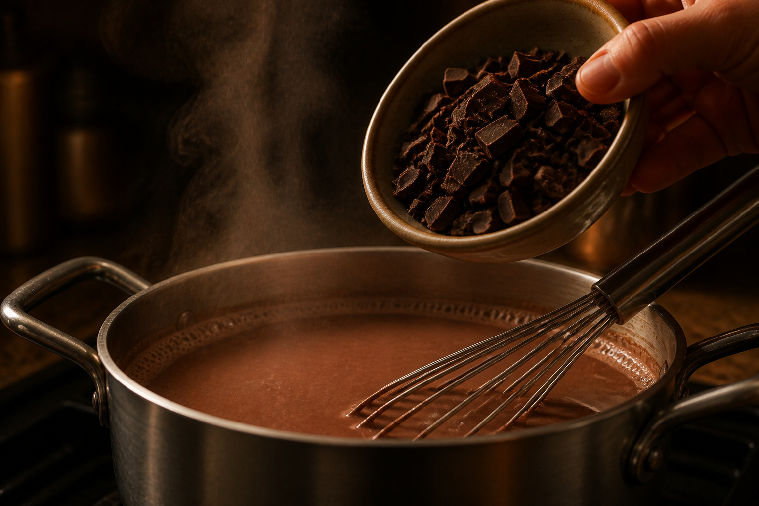Añadir el chocolate para preparar Cómo hacer Paladín Maestro, una receta tradicional de España
