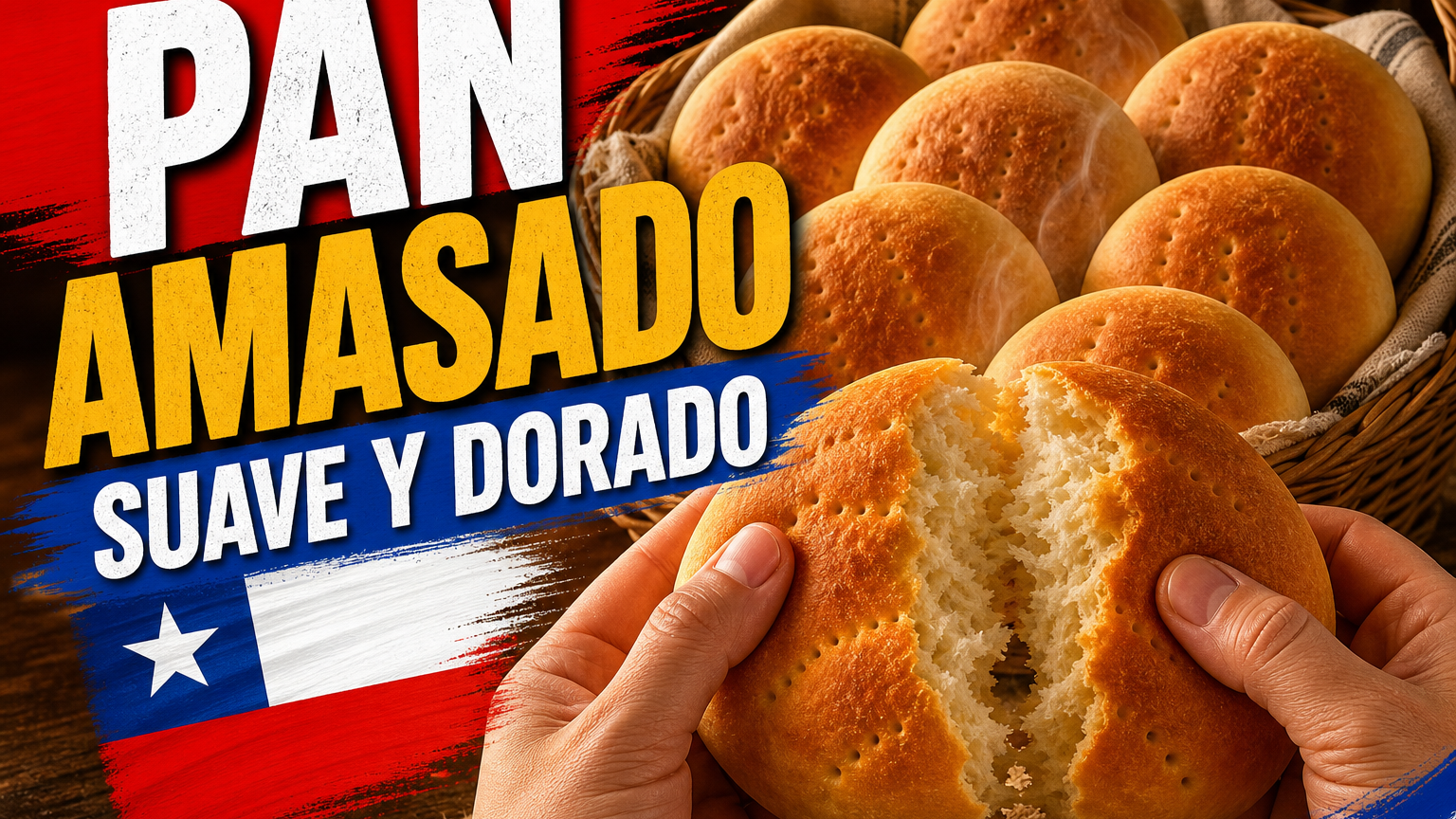 Pan amasado chileno casero, dorado por fuera y tierno por dentro, servido recién horneado