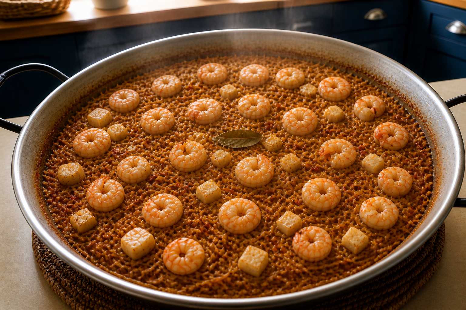 Incorporar las gambas para preparar Cómo hacer Rossejat, una receta tradicional de España