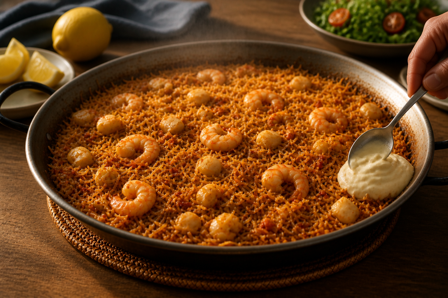 Servir con alioli para preparar Cómo hacer Rossejat, una receta tradicional de España