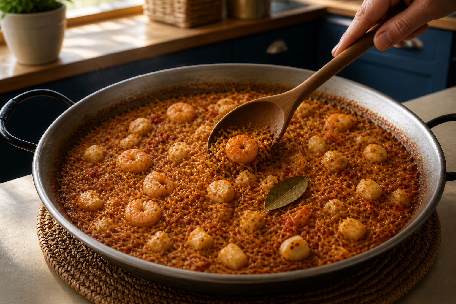 Mezclar los ingredientes para preparar Cómo hacer Rossejat, una receta tradicional de España