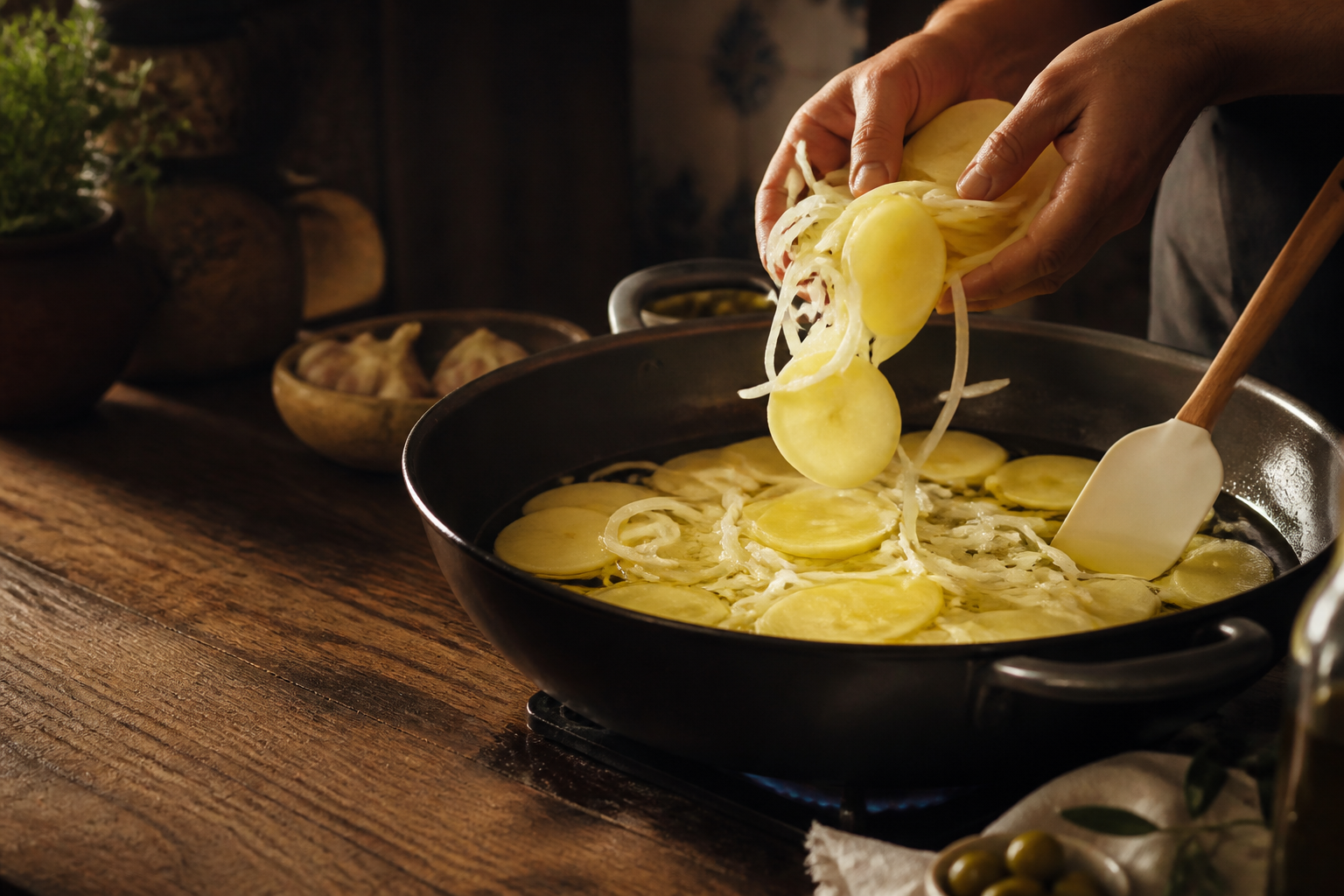 Preparar la cocción para preparar Cómo hacer Tortilla Espanola, una receta tradicional de España