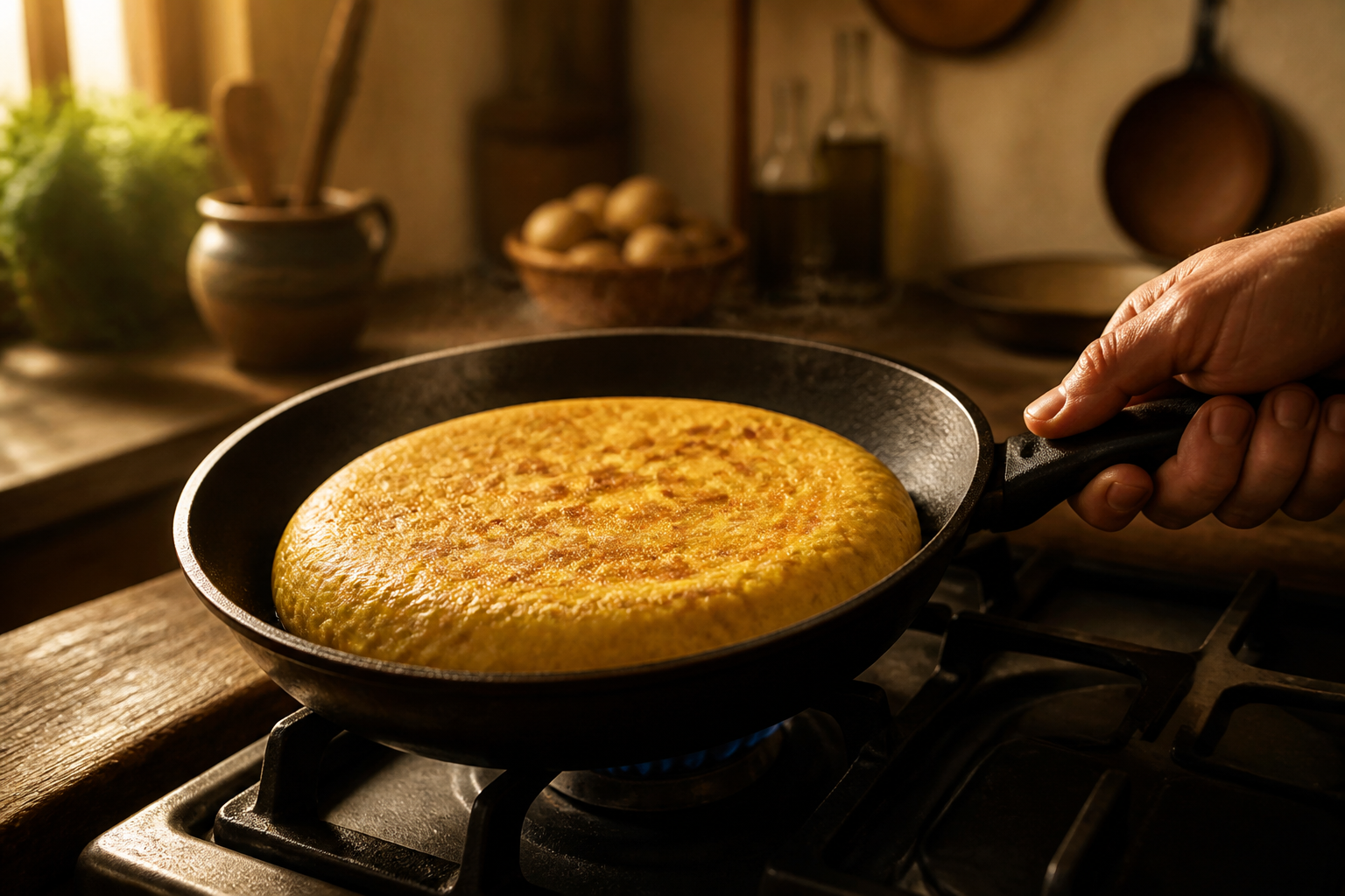 Comprobar el punto para preparar Cómo hacer Tortilla Espanola, una receta tradicional de España