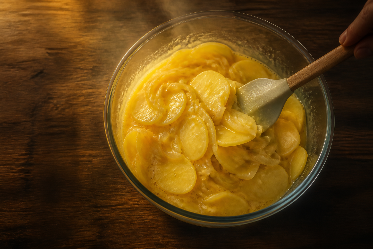 Mezclar y reposar para preparar Cómo hacer Tortilla Espanola, una receta tradicional de España