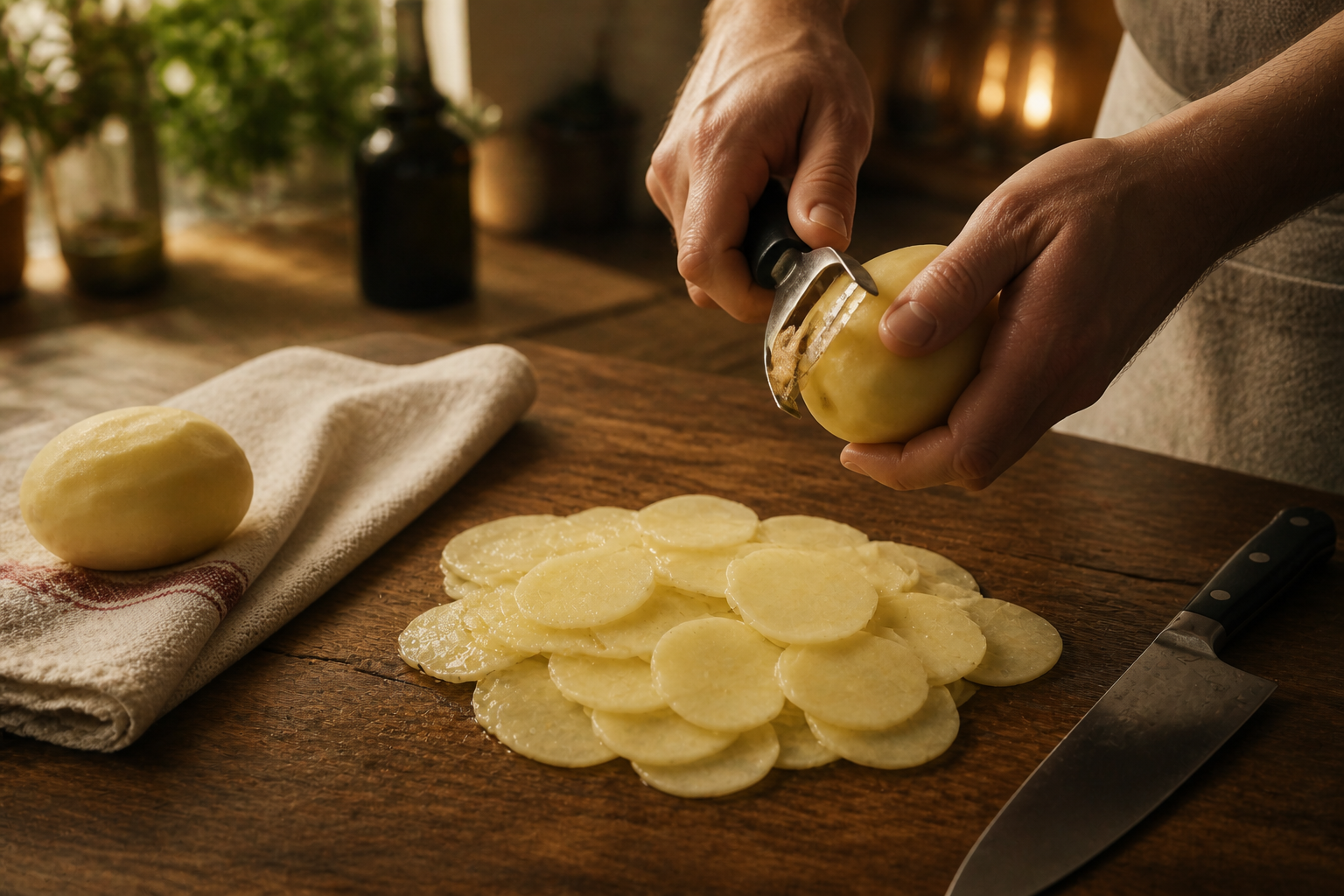 Cortar las verduras para preparar Cómo hacer Tortilla Espanola, una receta tradicional de España