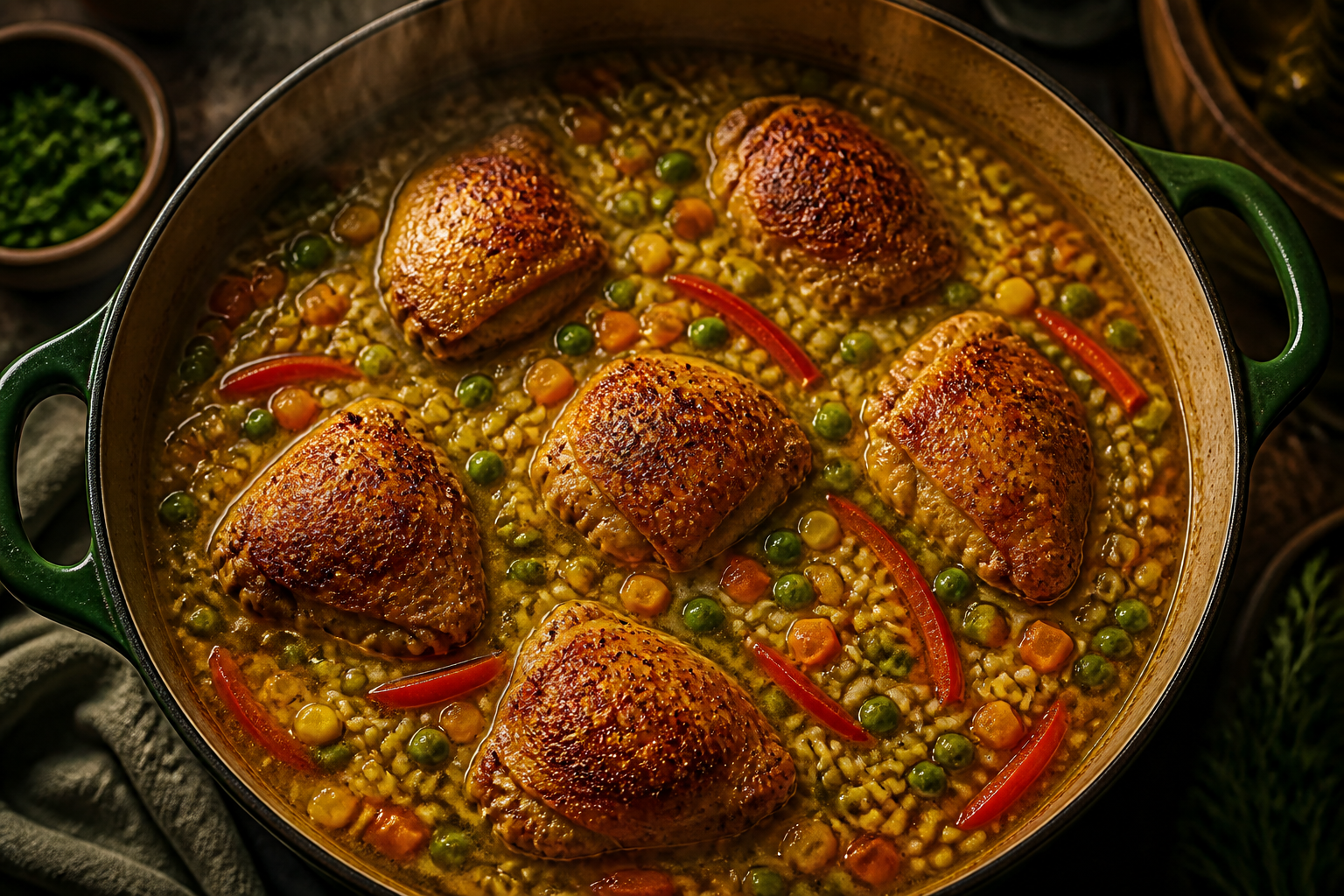 Añadir caldo y verduras para preparar Descubre cómo preparar Arroz con Pollo Peruano, receta típica de Perú