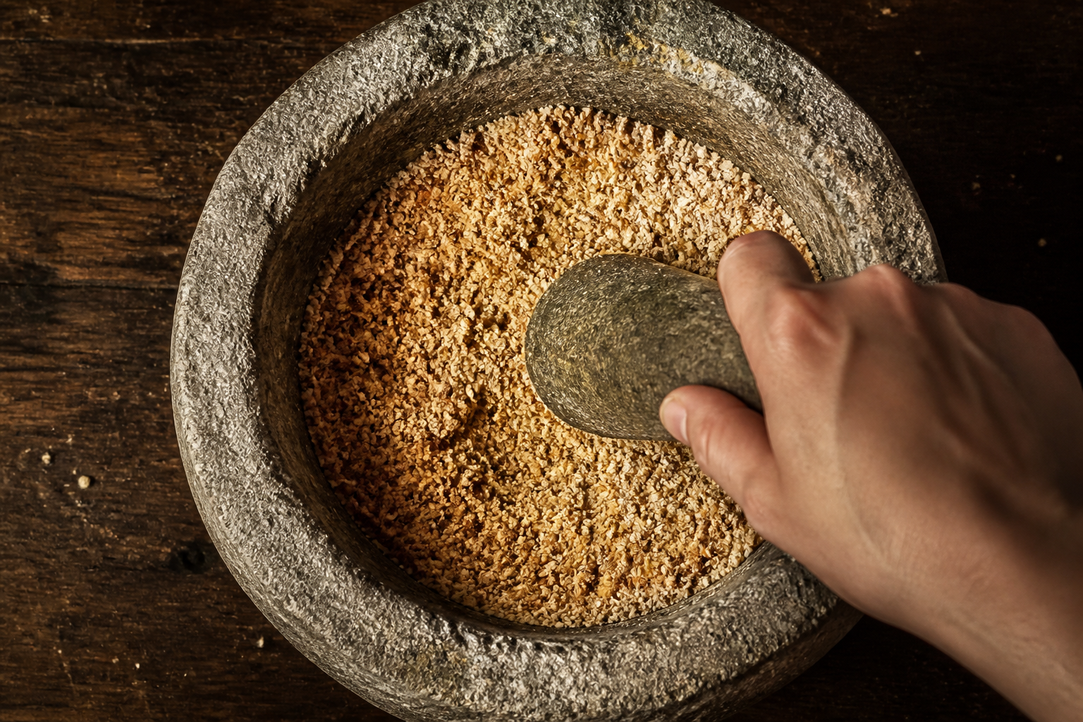 Triturar los frutos secos para preparar Descubre cómo preparar Romesco de Tarragona, receta típica de España