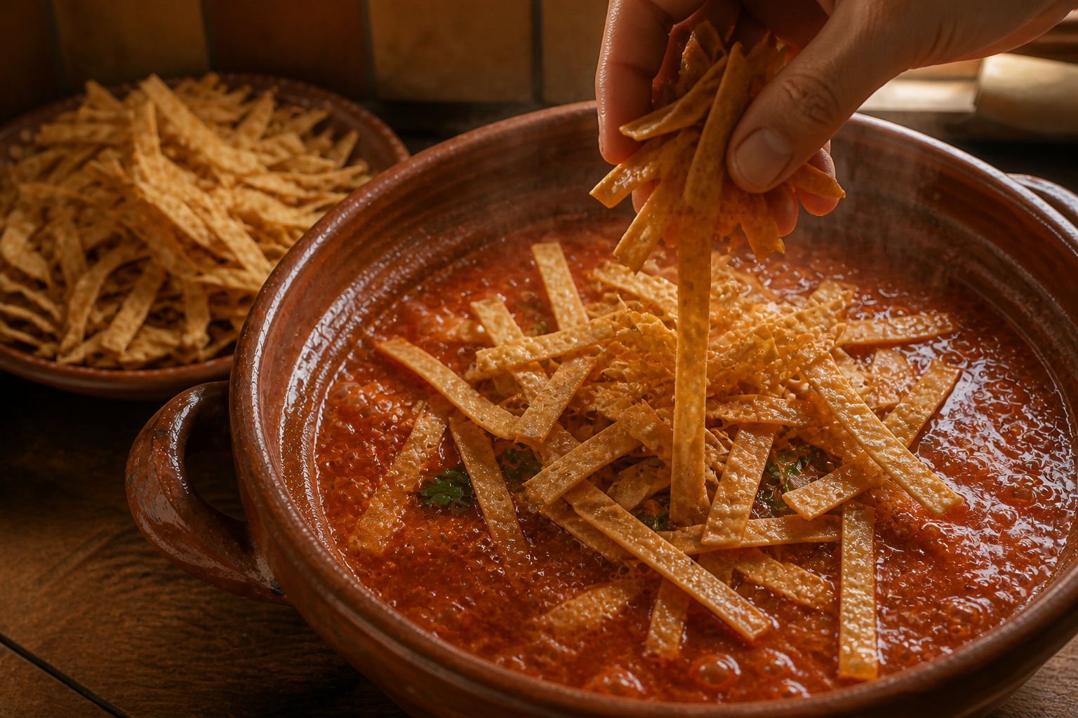 Servir la sopa para preparar Descubre cómo preparar Sopa de Tortilla Mexicana, receta típica de México