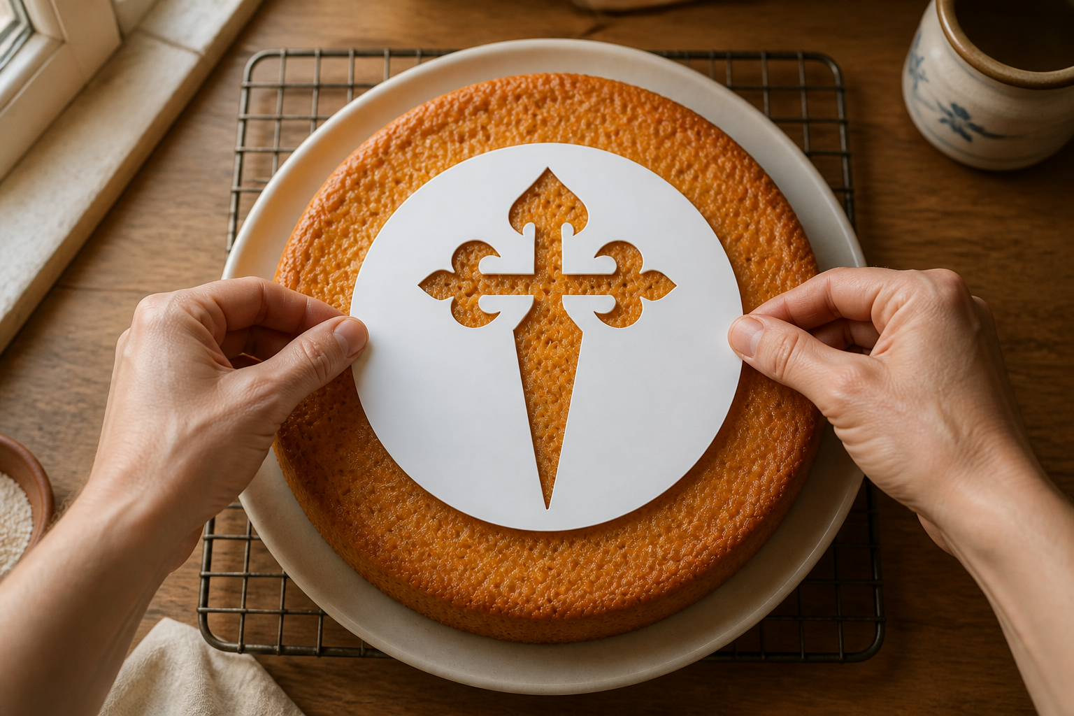 Colocar la plantilla para preparar Descubre cómo preparar Tarta De Santiago, receta típica de España