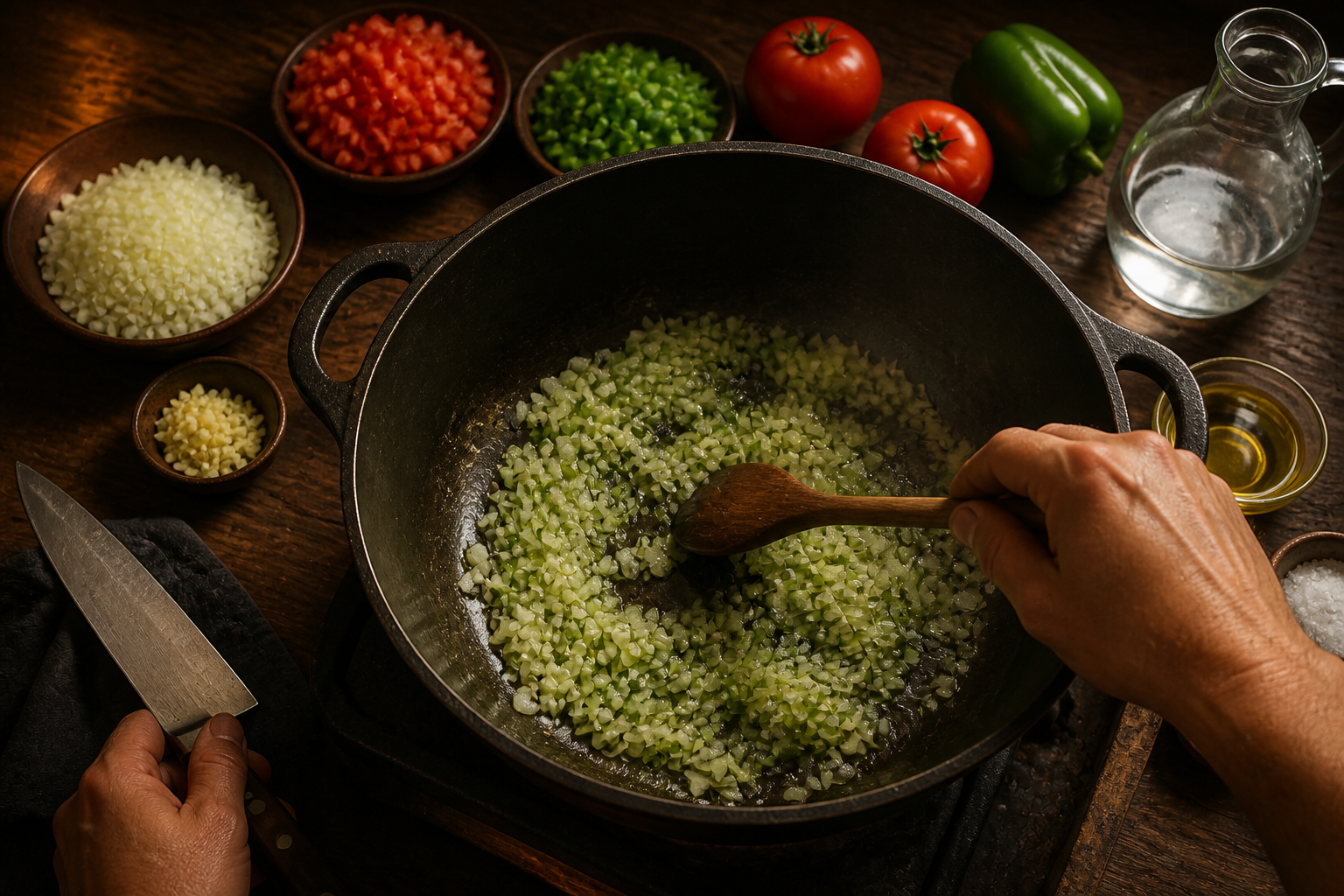 Preparar el sofrito para preparar Indio Viejo Nicaragüense: receta tradicional de Nicaragua
