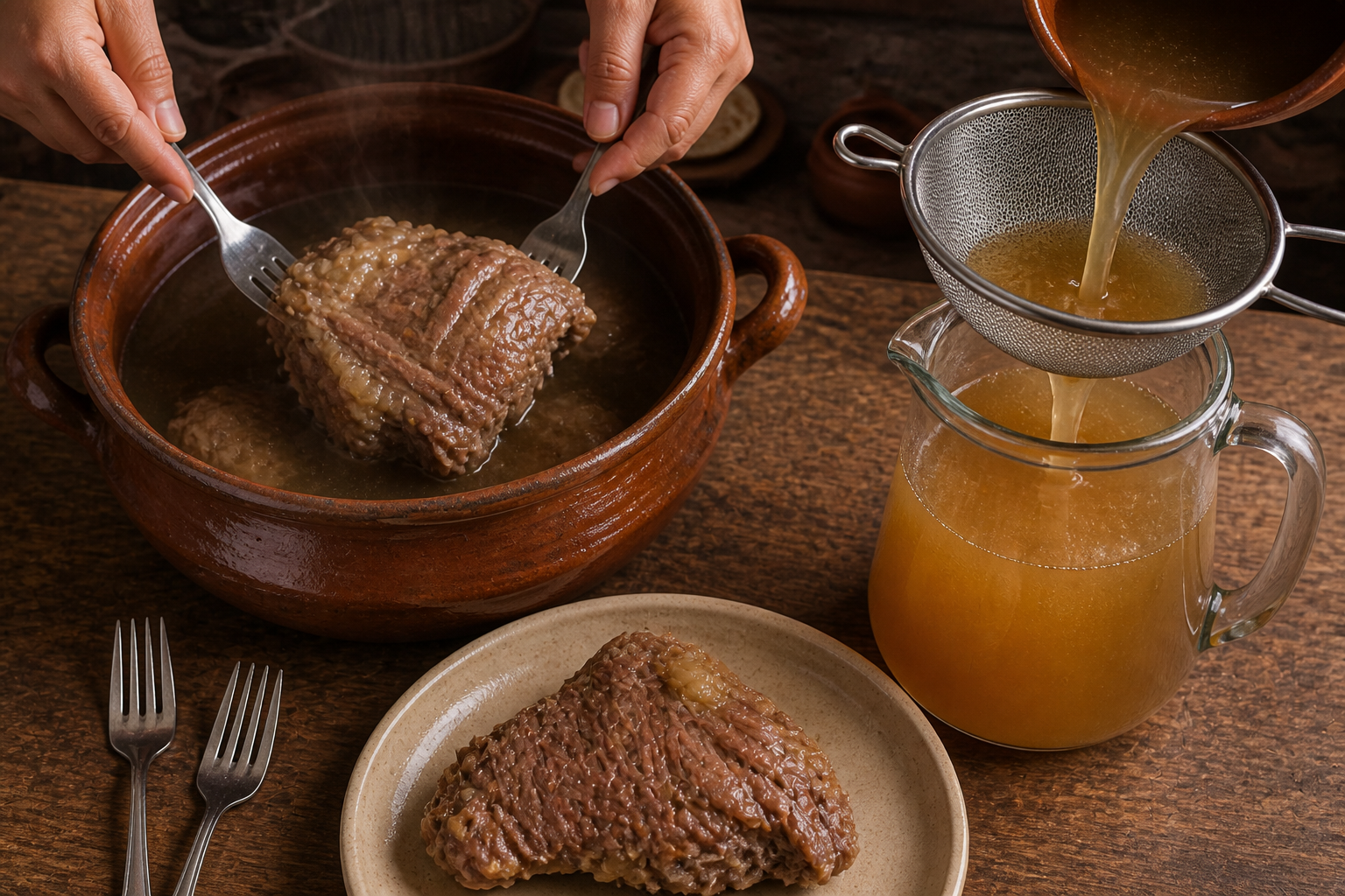 Reservar el caldo para preparar Indio Viejo Nicaragüense: receta tradicional de Nicaragua